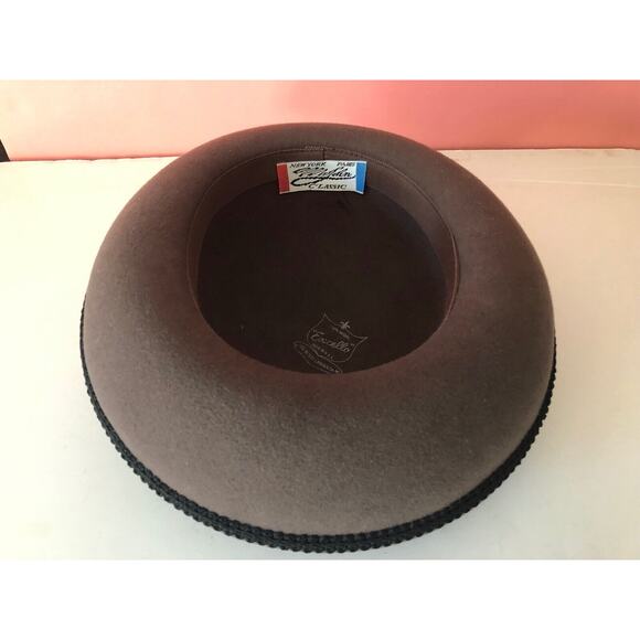 GEORGEORGE W BOLLMAN 100% WOOL BROWN HAT W/BLACK TRIM "EXCELLO" MADE IN USA - Picture 4 of 12